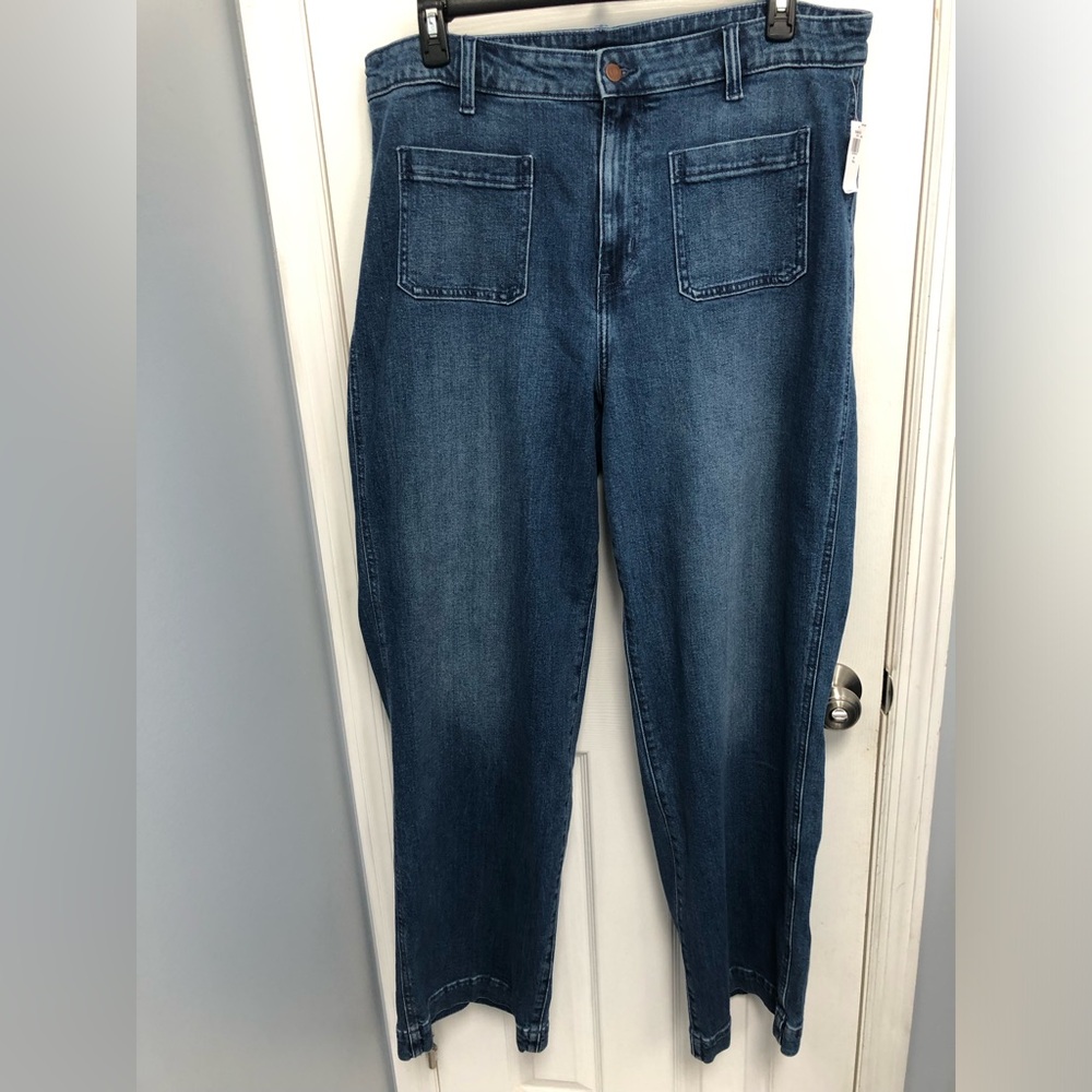 Old Navy Jeans Womens 18 Tall Wide Leg Blue Pockets Stretch Extra High Rise New